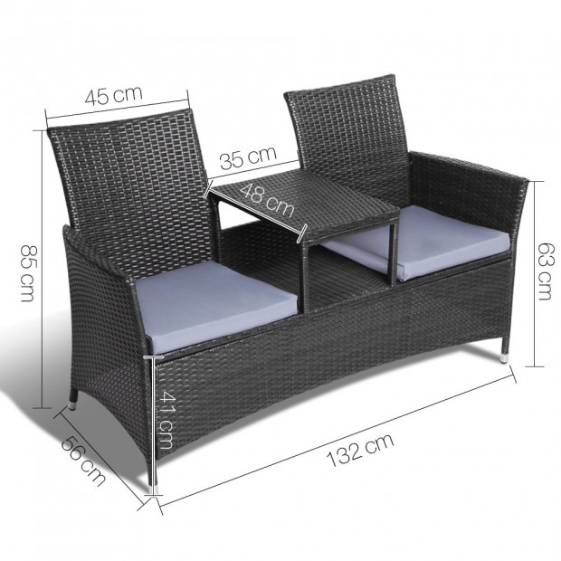 2 Seater Outdoor Wicker Rattan Furniture Bench - Black Image 1