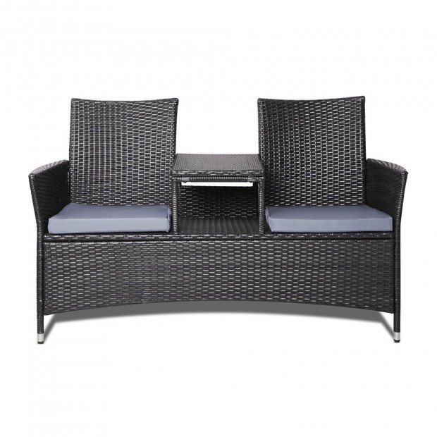 2 Seater Outdoor Wicker Rattan Furniture Bench - Black Image 2