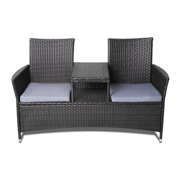 2 Seater Outdoor Wicker Rattan Furniture Bench - Black Image 3