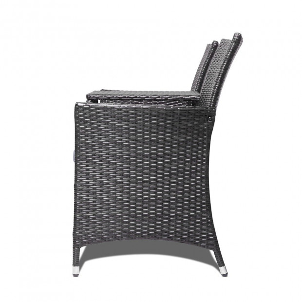 2 Seater Outdoor Wicker Rattan Furniture Bench - Black Image 4
