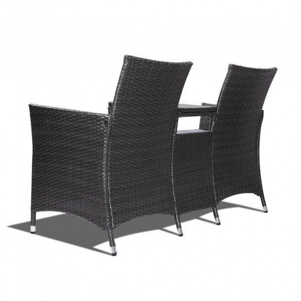 2 Seater Outdoor Wicker Rattan Furniture Bench - Black Image 5