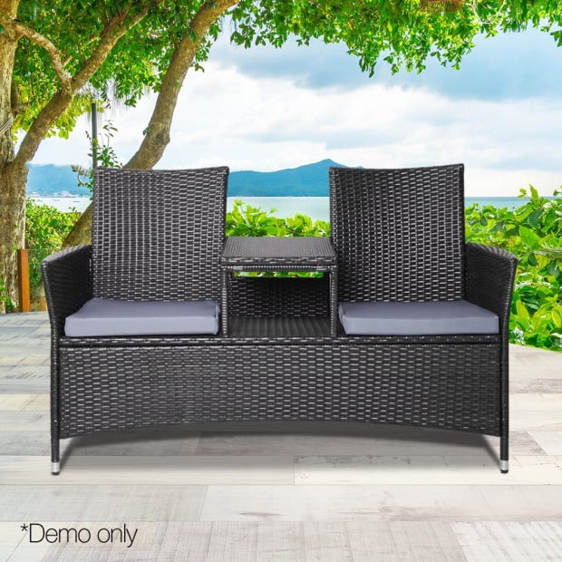 2 Seater Outdoor Wicker Rattan Furniture Bench - Black Image 10