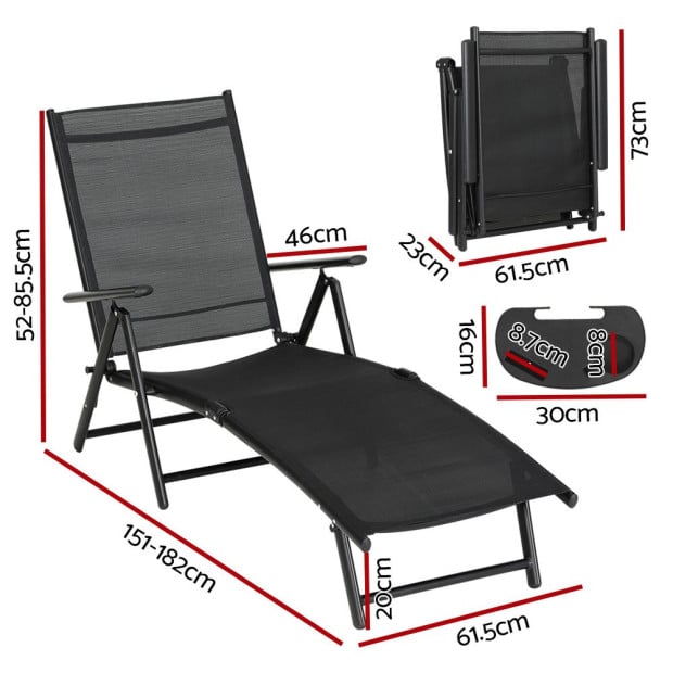 Sun Lounge Outdoor Lounger Aluminium Folding Beach Chair Camping Patio Image 2