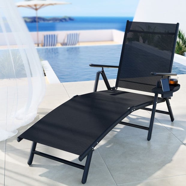 Sun Lounge Outdoor Lounger Aluminium Folding Beach Chair Camping Patio Image 5