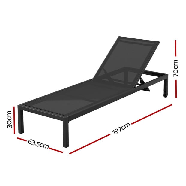 Sun Lounge Outdoor Lounger Aluminium Folding Beach Chair Wheels Black Image 2