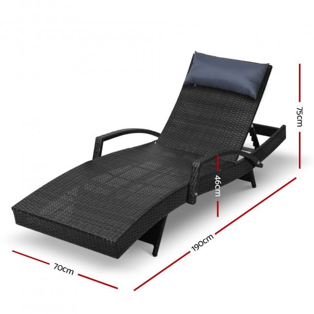 Outdoor Sun Lounge Furniture Day Bed Wicker Pillow Sofa Set Black Image 2