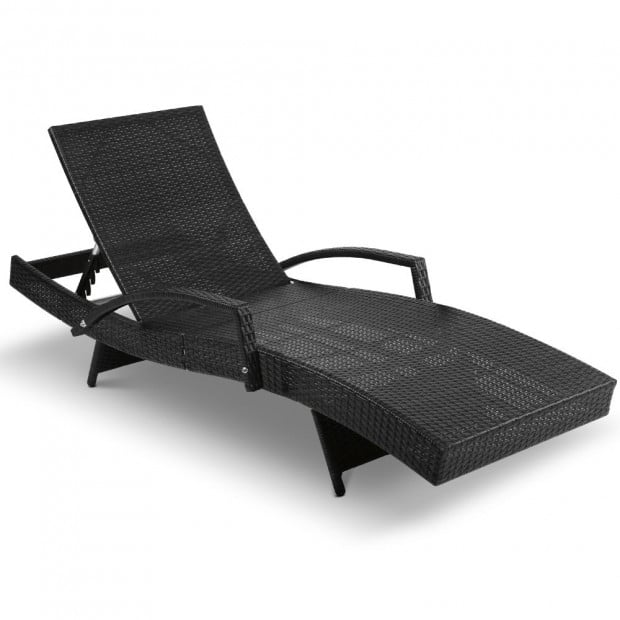 Outdoor Sun Lounge Furniture Day Bed Wicker Pillow Sofa Set Black Image 3