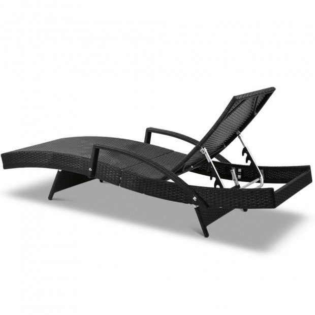 Outdoor Sun Lounge Furniture Day Bed Wicker Pillow Sofa Set Black Image 5