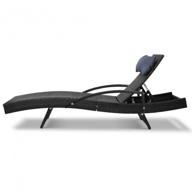 Outdoor Sun Lounge Furniture Day Bed Wicker Pillow Sofa Set Black Image 6