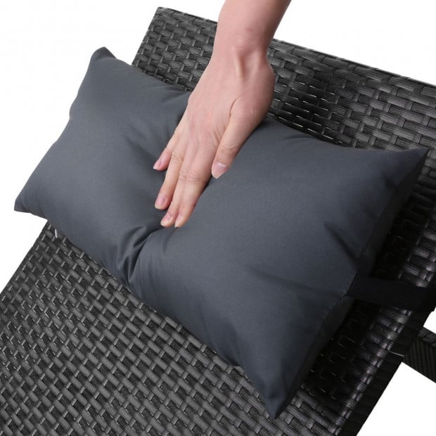 Outdoor Sun Lounge Furniture Day Bed Wicker Pillow Sofa Set Black Image 7