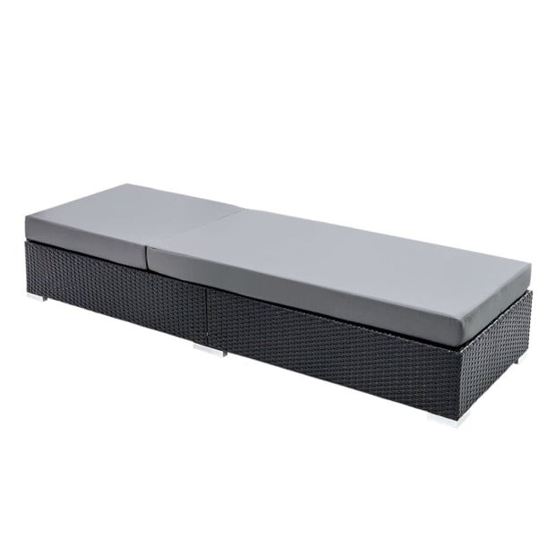 Sun Lounge Wicker Outdoor Furniture Rattan Garden Day Bed Sofa Black Image 4