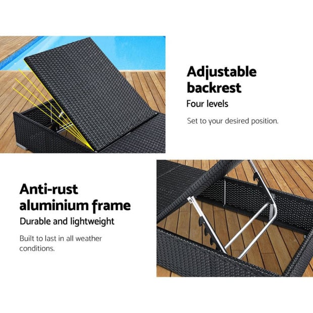 Sun Lounge Wicker Outdoor Furniture Rattan Garden Day Bed Sofa Black Image 5