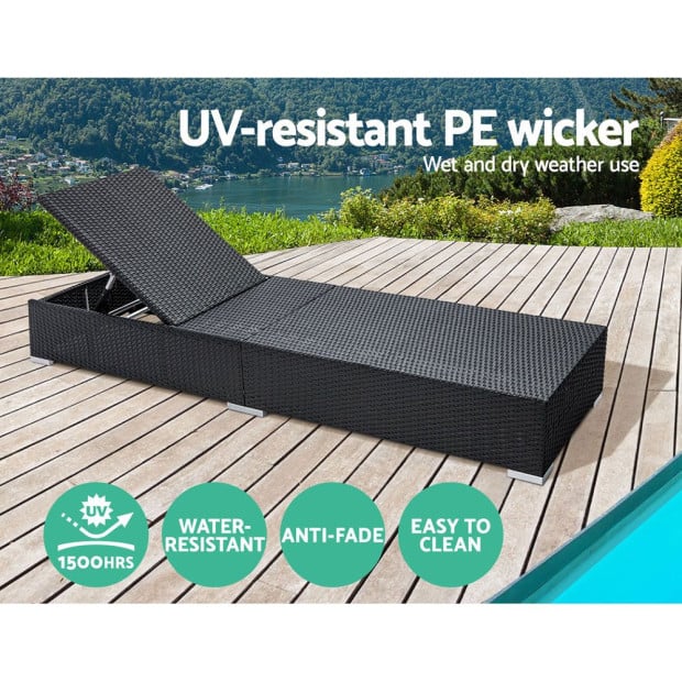Sun Lounge Wicker Outdoor Furniture Rattan Garden Day Bed Sofa Black Image 6