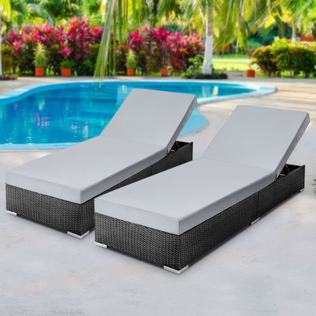 Sun Lounge Wicker Outdoor Furniture Rattan Garden Day Bed Sofa Black Image 8