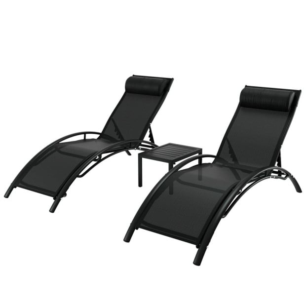 3pc Sun Lounge Outdoor Lounger Steel Table Chairs Patio Furniture Garden