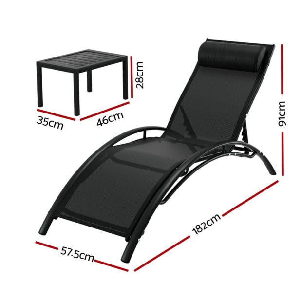 3pc Sun Lounge Outdoor Lounger Steel Table Chairs Patio Furniture Garden Image 2