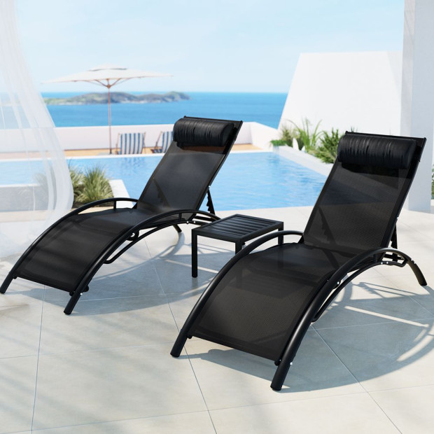 3pc Sun Lounge Outdoor Lounger Steel Table Chairs Patio Furniture Garden Image 7