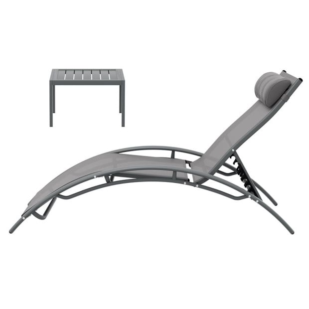 3pc Sun Lounge Outdoor Lounger Steel Table Chairs Patio Furniture Grey Image 3