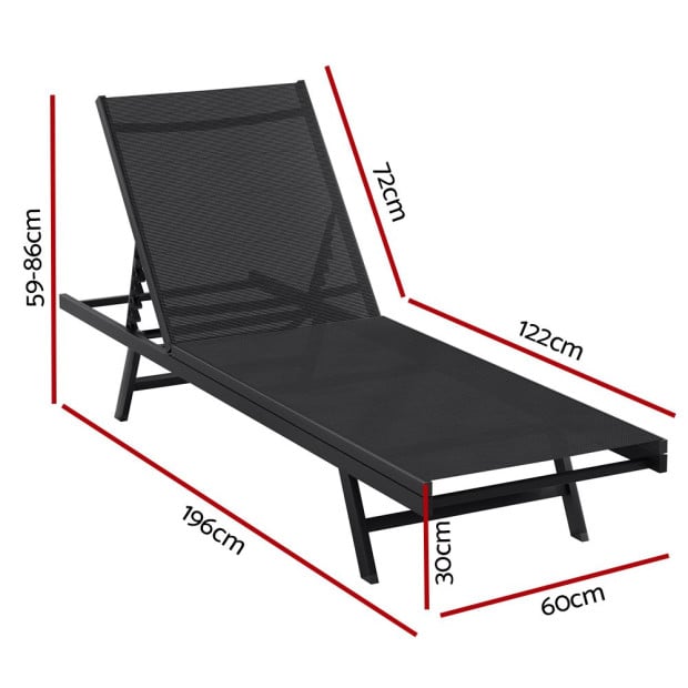 Sun Lounge Outdoor Lounger Steel Beach Chair Patio Furniture Black Image 2
