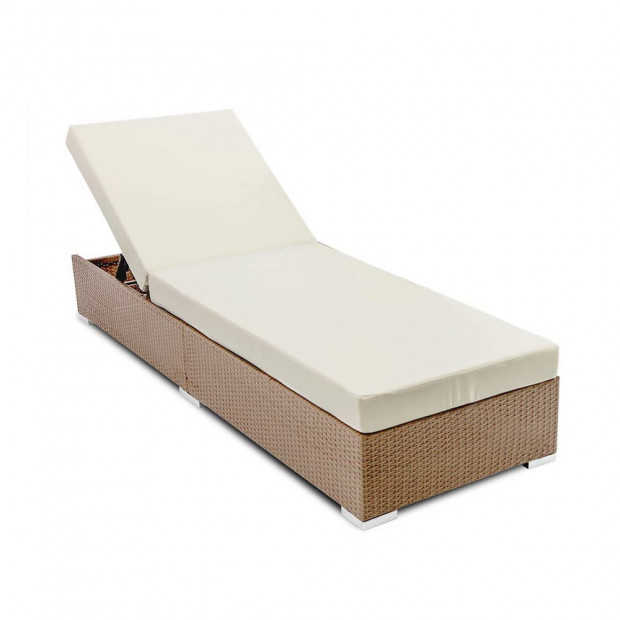Wicker Sun Lounger with 3 Cover Sets - Brown
