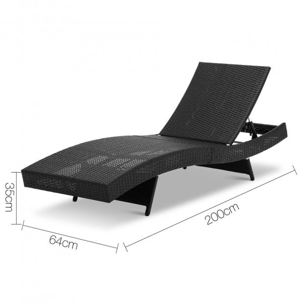 Wicker Outdoor Sun Lounger - Black Image 2