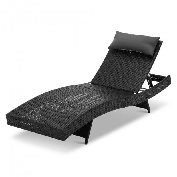 Wicker Outdoor Sun Lounger - Black Image 3