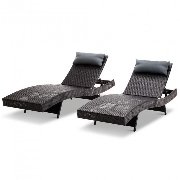 Wicker Outdoor Sun Lounger - Black Image 8
