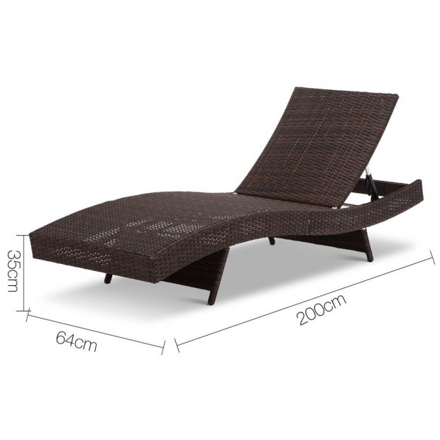 Wicker Outdoor Sun Lounger - Brown Image 2