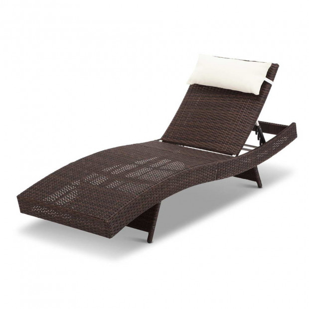 Wicker Outdoor Sun Lounger - Brown Image 3
