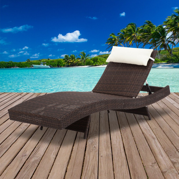 Wicker Outdoor Sun Lounger - Brown Image 11
