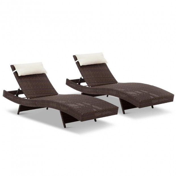 Set of 2 Outdoor Sun Lounge Brown