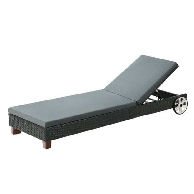 Sun Lounge Wicker Lounger Day Bed Wheel Patio Outdoor Furniture Set