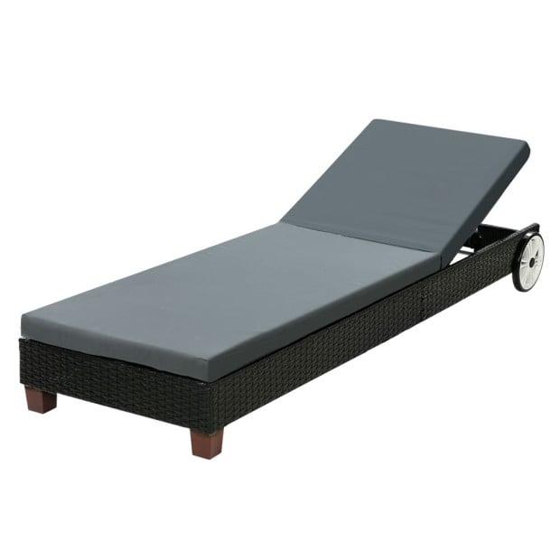 Sun Lounge Wicker Lounger Day Bed Wheel Patio Outdoor Furniture Set Image 3