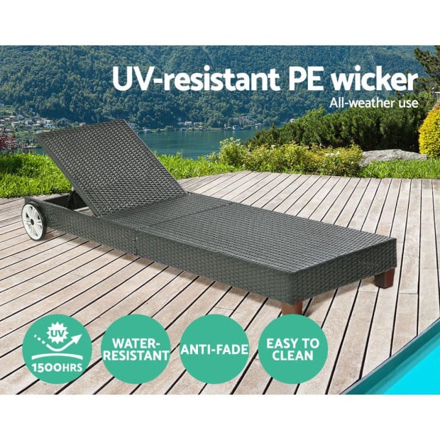 Sun Lounge Wicker Lounger Day Bed Wheel Patio Outdoor Furniture Set Image 6