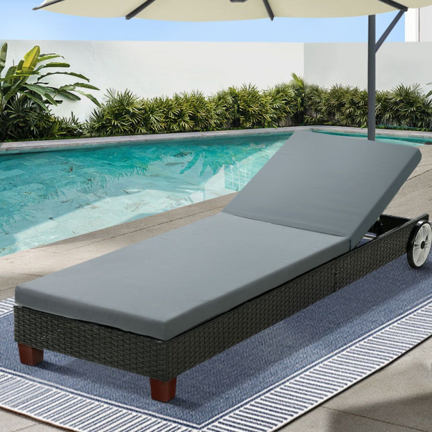 Sun Lounge Wicker Lounger Day Bed Wheel Patio Outdoor Furniture Set Image 8