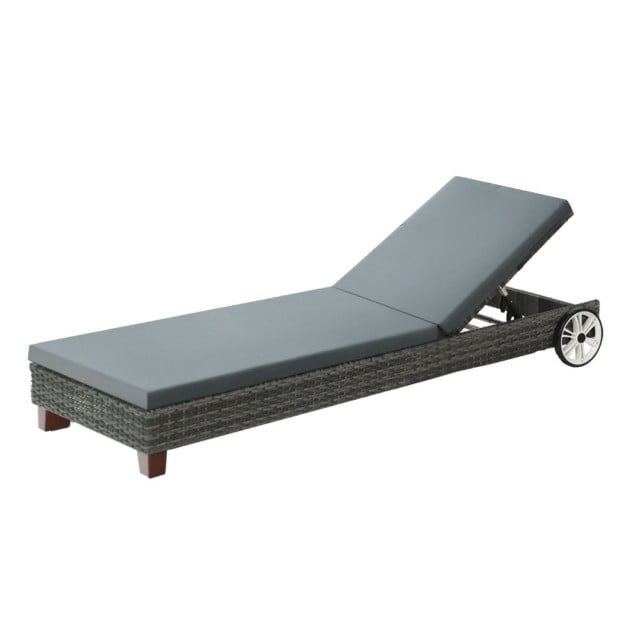 Sun Lounge Wicker Lounger Day Bed Wheel Patio Outdoor Set Grey