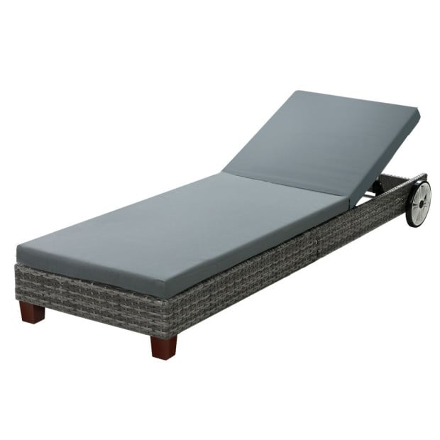 Sun Lounge Wicker Lounger Day Bed Wheel Patio Outdoor Set Grey Image 3