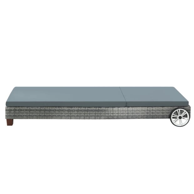 Sun Lounge Wicker Lounger Day Bed Wheel Patio Outdoor Set Grey Image 4