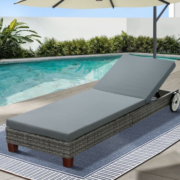 Sun Lounge Wicker Lounger Day Bed Wheel Patio Outdoor Set Grey Image 8