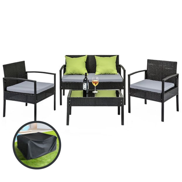 Outdoor Furniture Lounge Set Garden Patio Wicker Cover Table Chairs