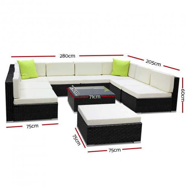 10PC Outdoor Furniture Sofa Set Wicker Garden Patio Lounge Image 2