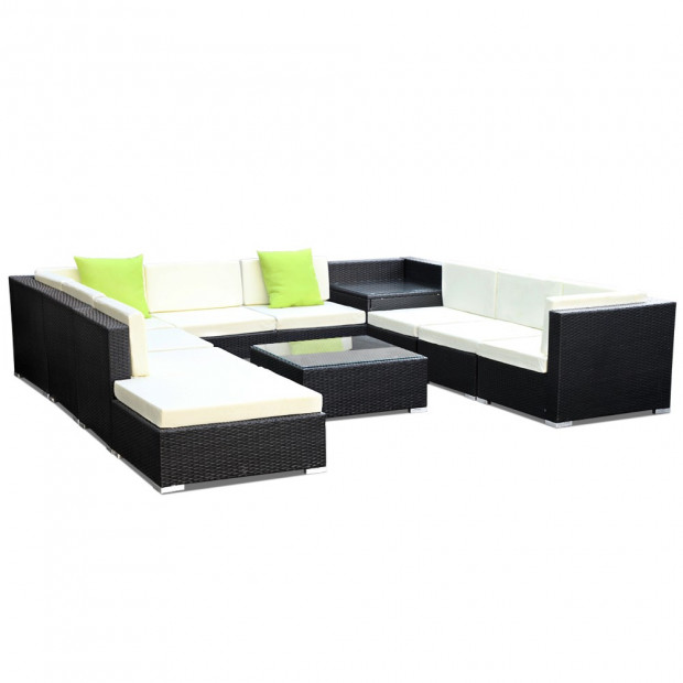 11 Piece Outdoor Furniture Lounge Suite Set Faux Wicker Rattan