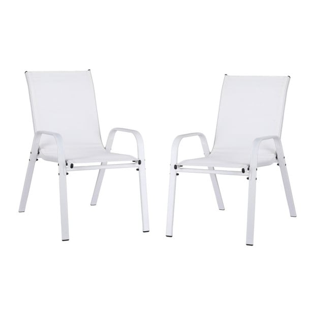 2pc Outdoor Dining Chairs Stackable Lounge Chair Patio Furniture White