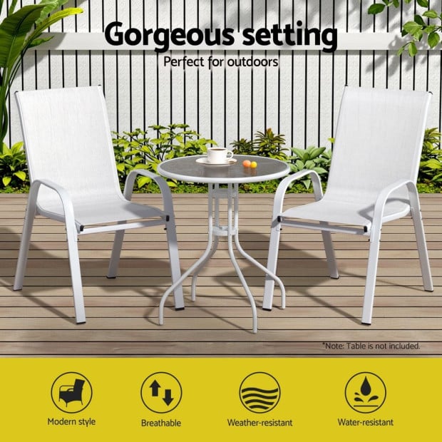 2pc Outdoor Dining Chairs Stackable Lounge Chair Patio Furniture White Image 4