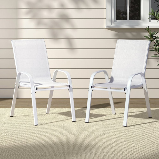 2pc Outdoor Dining Chairs Stackable Lounge Chair Patio Furniture White Image 7