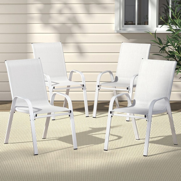 4pc Outdoor Dining Chairs Stackable Lounge Chair Patio Furniture White Image 7