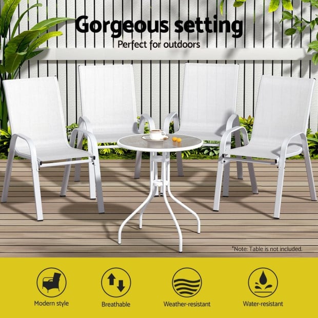 6pc Outdoor Dining Chairs Stackable Lounge Chair Patio Furniture White Image 4