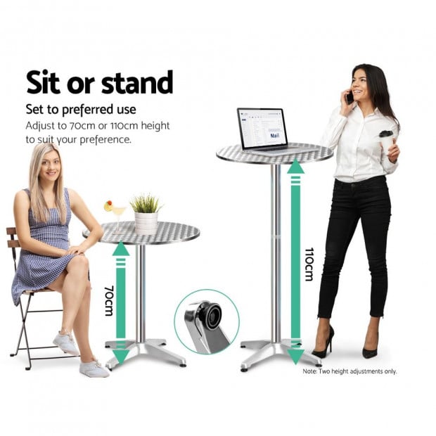 Outdoor Bar Table Indoor Furniture Adjustable Aluminium Round 70/110cm Image 3