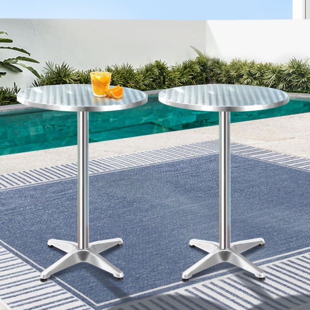 2pcs Outdoor Bar Table Furniture Adjustable Aluminium Cafe Table Round Image 8