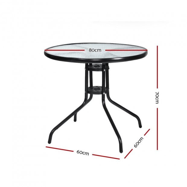 Outdoor Dining Table Bar Setting Steel Glass 70CM Image 2
